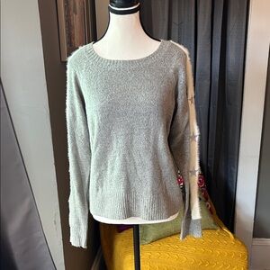 Lovestitch Light Gray Crew Neck Sweater with Star Details